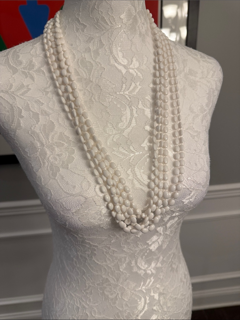 Vintage Vogue JLRY Signed White Beaded Statement Choker Necklace 4 Strand